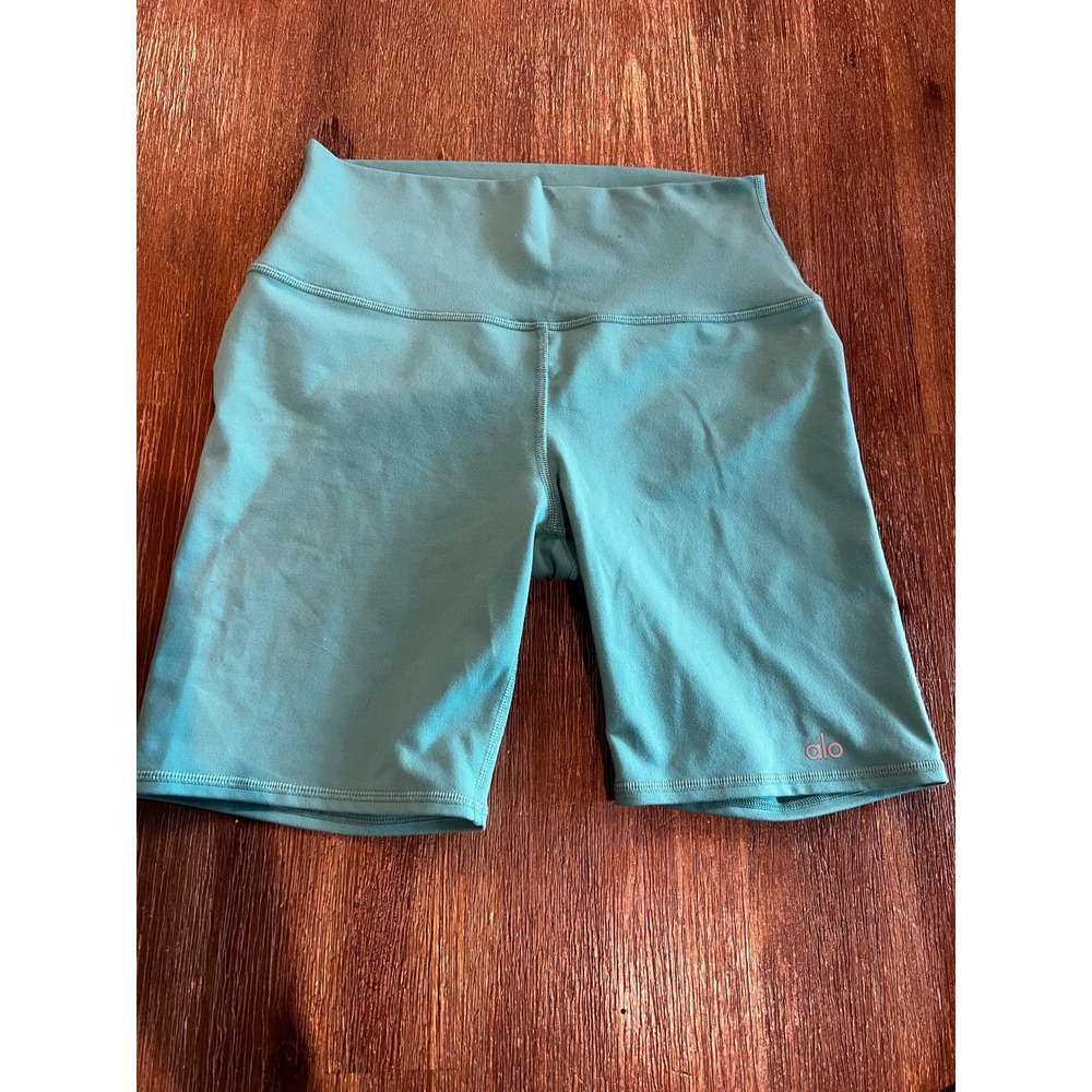 Alo Yoga High-Waist Airbrush Biker Shorts Teal Blue Size M RN 87370